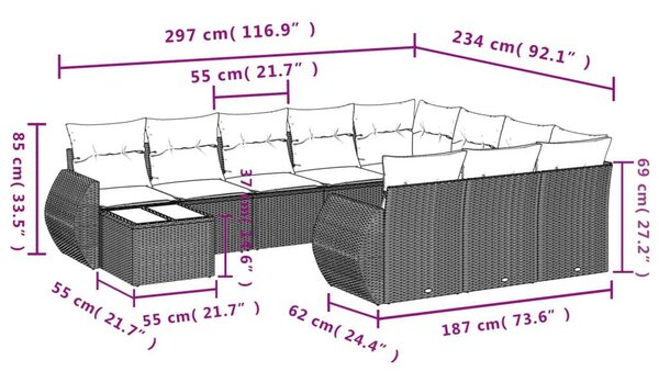 VidaXL Polyrattan Kerti Ülőgarnitúra - 11 részes - Fekete
