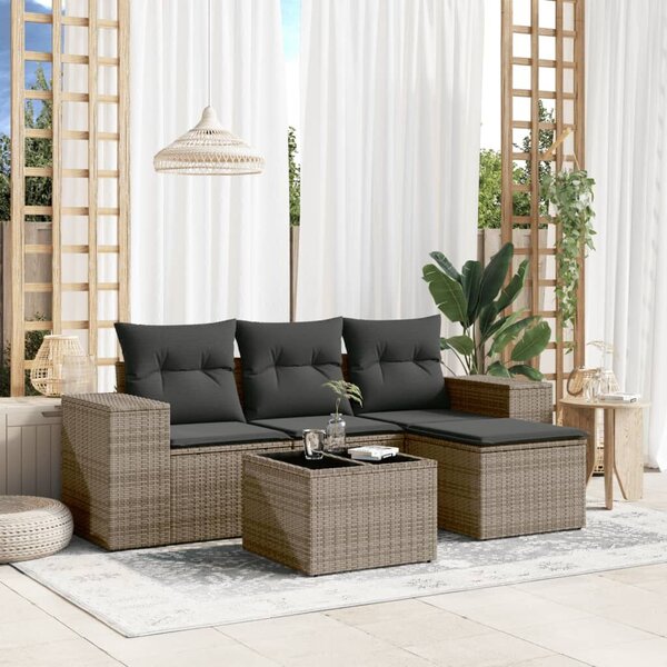 VidaXL Polyrattan Kerti Ülőgarnitúra - 5 részes - Szürke