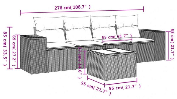 VidaXL Polyrattan Kerti Ülőgarnitúra - 5 részes - Szürke