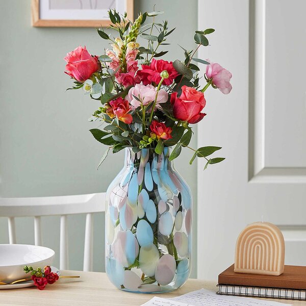 CONFETTI üveg váza, kék-rózsaszín 28cm