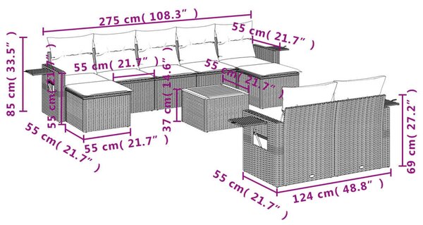 VidaXL Polyrattan Kerti Ülőgarnitúra - 10 részes - Bézs
