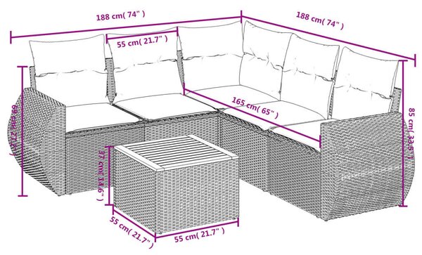 VidaXL Polyrattan Kerti Ülőgarnitúra - 6 részes - Bézs
