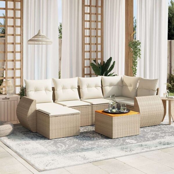 VidaXL Polyrattan Kerti Ülőgarnitúra - 7 részes - Bézs