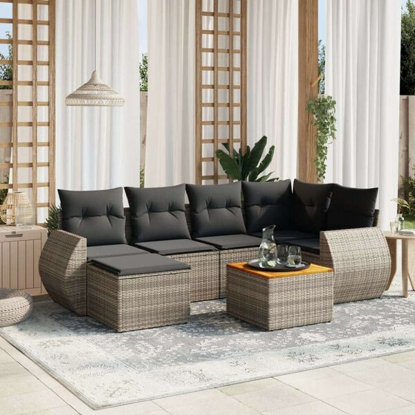 VidaXL Polyrattan Kerti Ülőgarnitúra - 7 részes - Szürke
