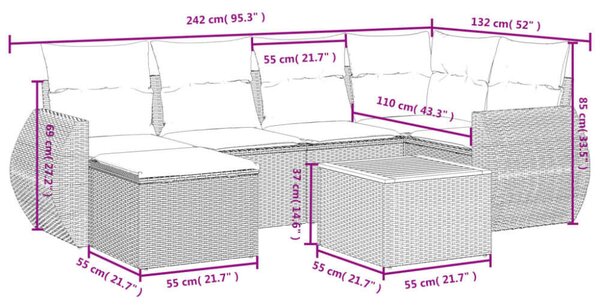 VidaXL Polyrattan Kerti Ülőgarnitúra - 7 részes - Bézs