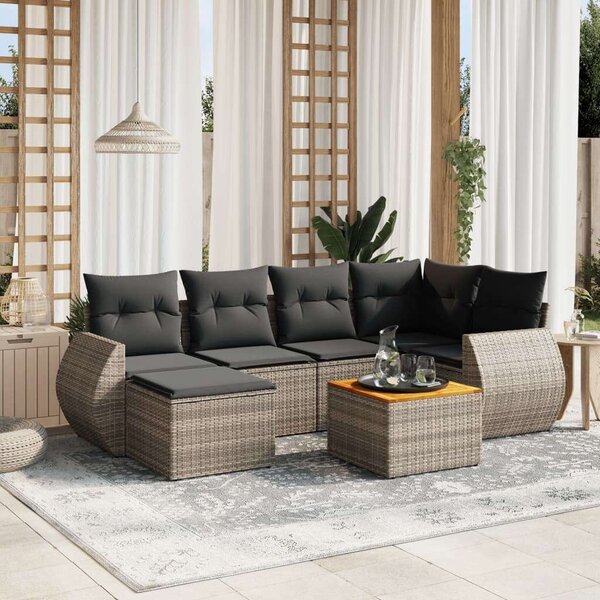 VidaXL Polyrattan Kerti Ülőgarnitúra - 7 részes - Szürke