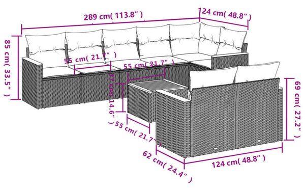 VidaXL Polyrattan Kerti Ülőgarnitúra - 9 részes, Bézs