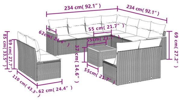 VidaXL Polyrattan Kerti Ülőgarnitúra - 12 részes - Fekete
