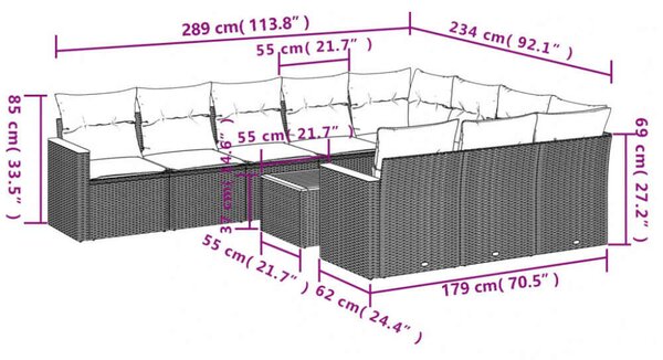 VidaXL Polyrattan Kerti Ülőgarnitúra - 11 részes - Fekete