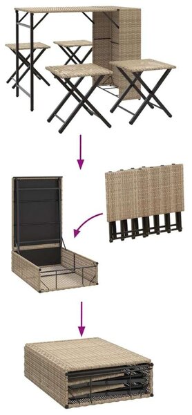 VidaXL Összecsukható Kerti Étkezőgarnitúra - 5 részes, Bézs Polyrattan