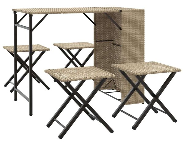 VidaXL Összecsukható Kerti Étkezőgarnitúra - 5 részes, Bézs Polyrattan