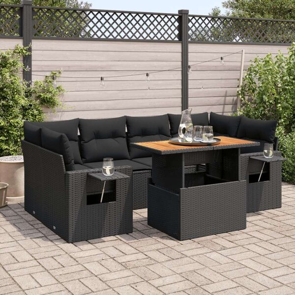 VidaXL Polyrattan Kerti Ülőgarnitúra - 7 részes - Fekete