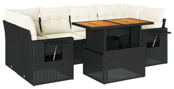 VidaXL 7 részes Kerti Ülőgarnitúra - Fekete Polyrattan