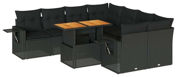 VidaXL Polyrattan Kerti Ülőgarnitúra - 9 részes - Fekete