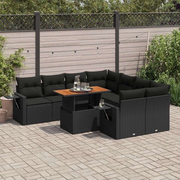 VidaXL Polyrattan Kerti Ülőgarnitúra - 9 részes - Fekete