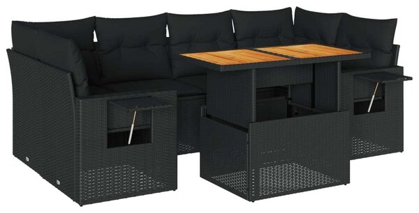 VidaXL Polyrattan Kerti Ülőgarnitúra - 7 részes - Fekete