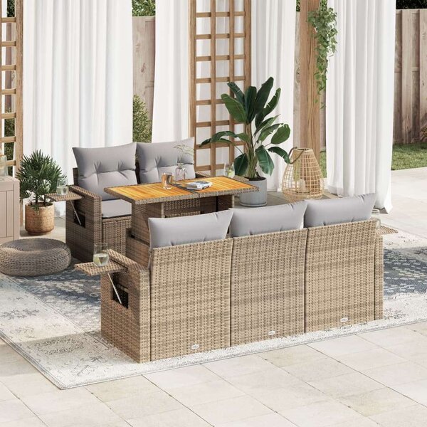 VidaXL Polyrattan Kerti Ülőgarnitúra - 6 részes - Bézs