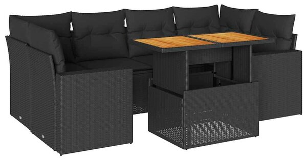 VidaXL Polyrattan Kerti Ülőgarnitúra - 7 részes - Fekete