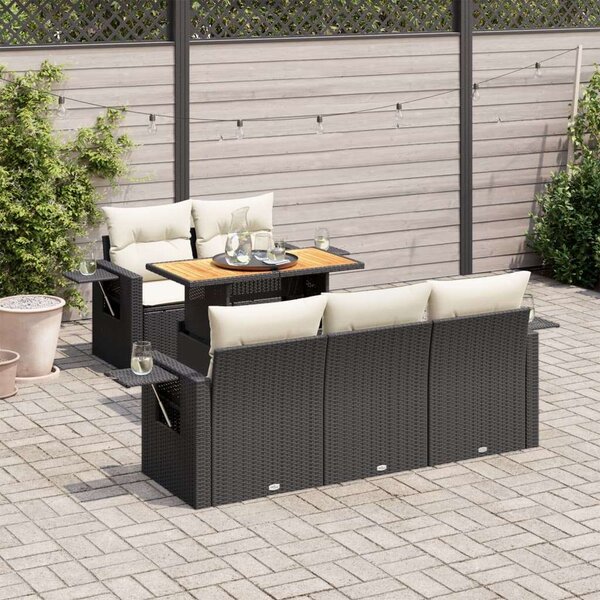 VidaXL Polyrattan Kerti Ülőgarnitúra - 6 részes, Fekete
