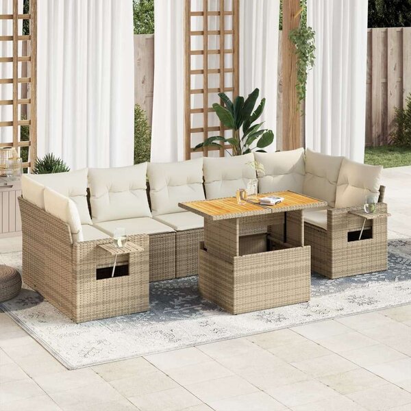VidaXL Polyrattan Kerti Ülőgarnitúra - 8 részes - Bézs