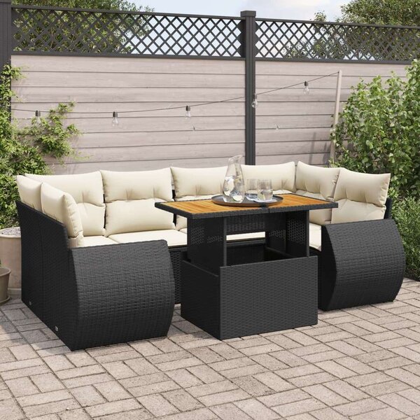 VidaXL Polyrattan Kerti Ülőgarnitúra - 7 részes - Fekete