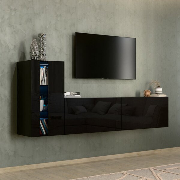 Intenso Concept-11 nappali faliszekrény sor - 200 cm (magasfényű fekete)
