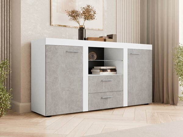 Komód Univio, Laminált forgácslap, 82x157x40cm, Fehér, Beton