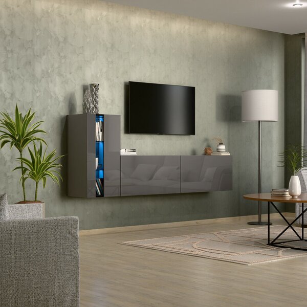 Intenso Concept-11 nappali faliszekrény sor - 200 cm (magasfényű szürke)