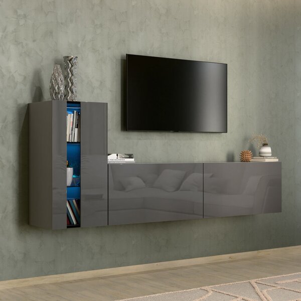 Intenso Concept-11 nappali faliszekrény sor - 200 cm (magasfényű szürke)
