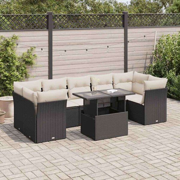 VidaXL Polyrattan Kerti Ülőgarnitúra - 8 részes - Fekete