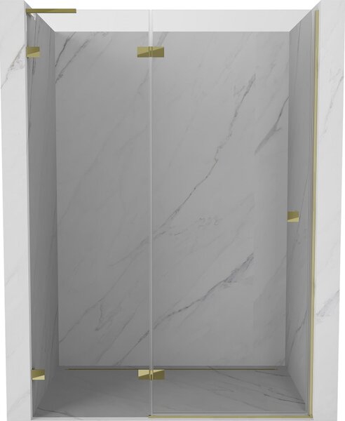 Mexen, Mexen Lunar L Bal oldali billenő zuhanyajtó 130 cm, átlátszó, arany - 834L-130-000-50-00-L