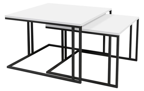 Dohányzóasztal szett Oswego 110, Fém, 50x76cm, Fekete, Fehér