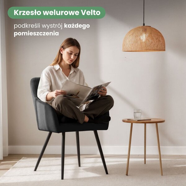 AKORD VELTO Kárpitozott Szék Fekete Bársony Rombusz Steppelt Fekete Lábak 6 db