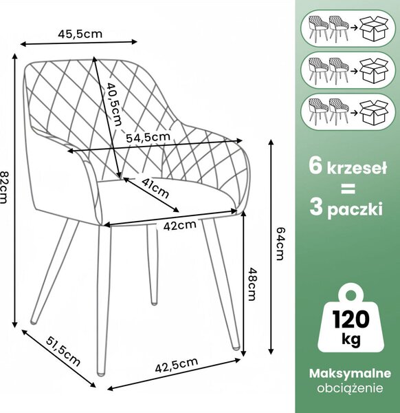 AKORD VELTO Kárpitozott Szék Fekete Bársony Rombusz Steppelt Fekete Lábak 6 db