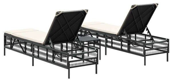 VidaXL Napozóágy Szett - 2 db, Fekete Polyrattan