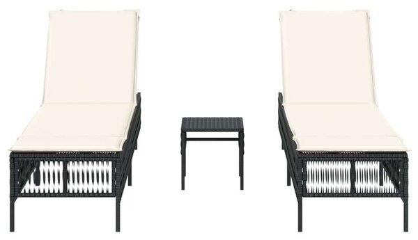 VidaXL Napozóágy Szett - 2 db, Fekete Polyrattan