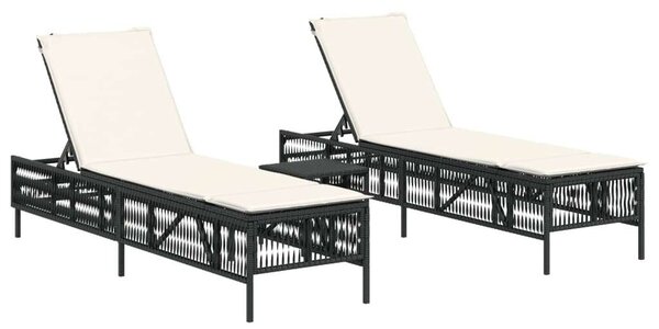 VidaXL Napozóágy Szett - 2 db, Fekete Polyrattan