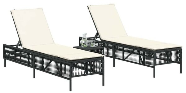 VidaXL Napozóágy Szett - 2 db, Fekete Polyrattan
