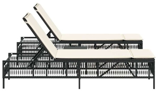 VidaXL Napozóágy Szett - 2 db, Fekete Polyrattan