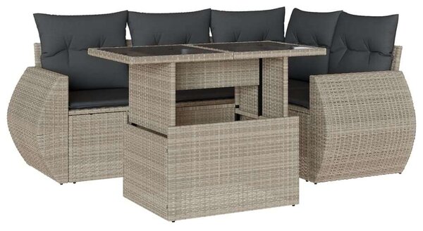 VidaXL Polyrattan Kerti Ülőgarnitúra - 5 részes - Világosszürke