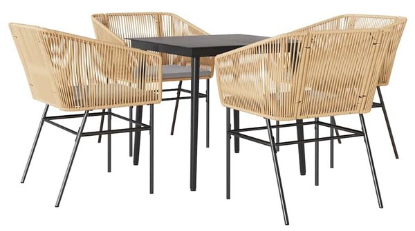 VidaXL 5 észes barna polyrattan üveg kerti étkezőgarnitúra párnával