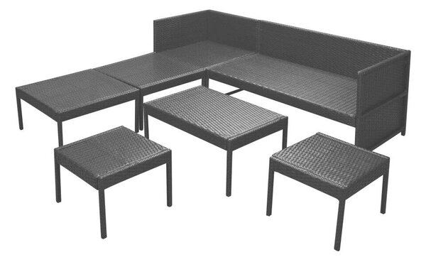 Polyrattan Kerti Bútorszett - 6 részes - Fekete