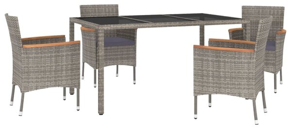 VidaXL 5 részes szürke polyrattan kerti étkezőgarnitúra párnával