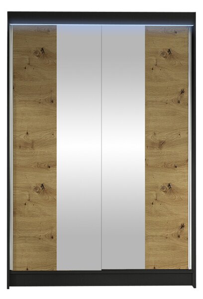 Gardróbszekrény Closico Salvor II, Laminált forgácslap, 200x120x58cm, Artisan tölgy, Fekete