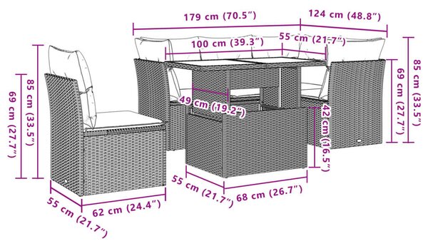 VidaXL Polyrattan Kerti Ülőgarnitúra - 6 részes, Világosszürke