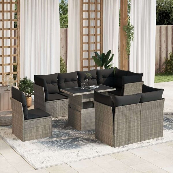 VidaXL Polyrattan Kerti Ülőgarnitúra - 9 részes - Világosszürke