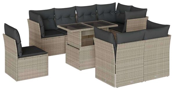 VidaXL Polyrattan Kerti Ülőgarnitúra - 9 részes - Világosszürke