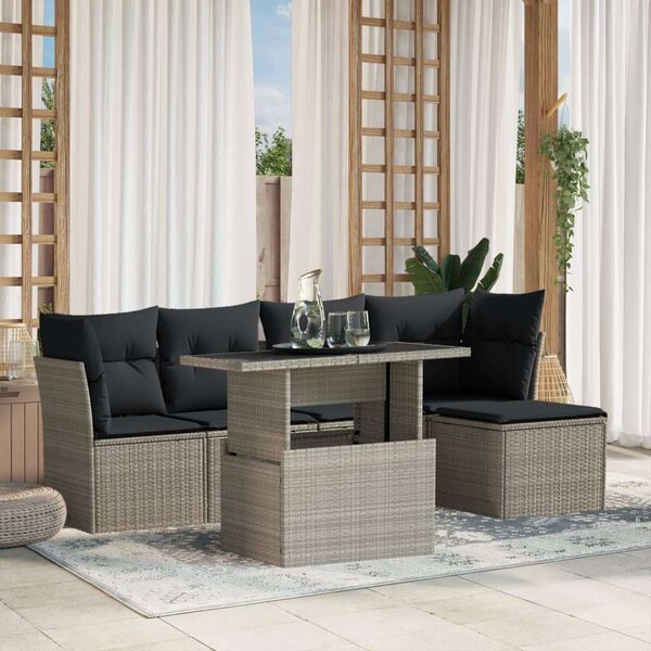 Polyrattan Kerti Ülőgarnitúra - 6 részes - Világosszürke