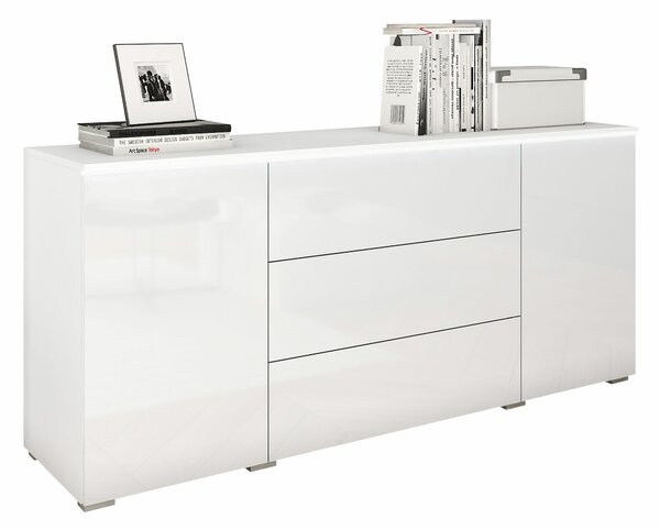 Komód Mirfivo 102, Laminált forgácslap, 66x150x40cm, Fényes fehér, Fehér