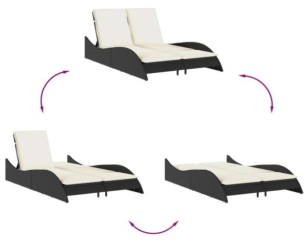 VidaXL Dupla Napozóágy - Polyrattan - 205 cm, Fekete